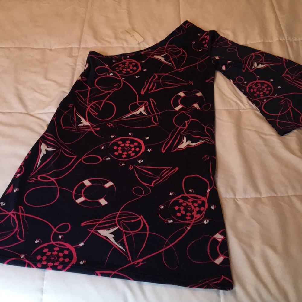 Tracy Negoshian Navy Sailboat One Shoulder Dress S